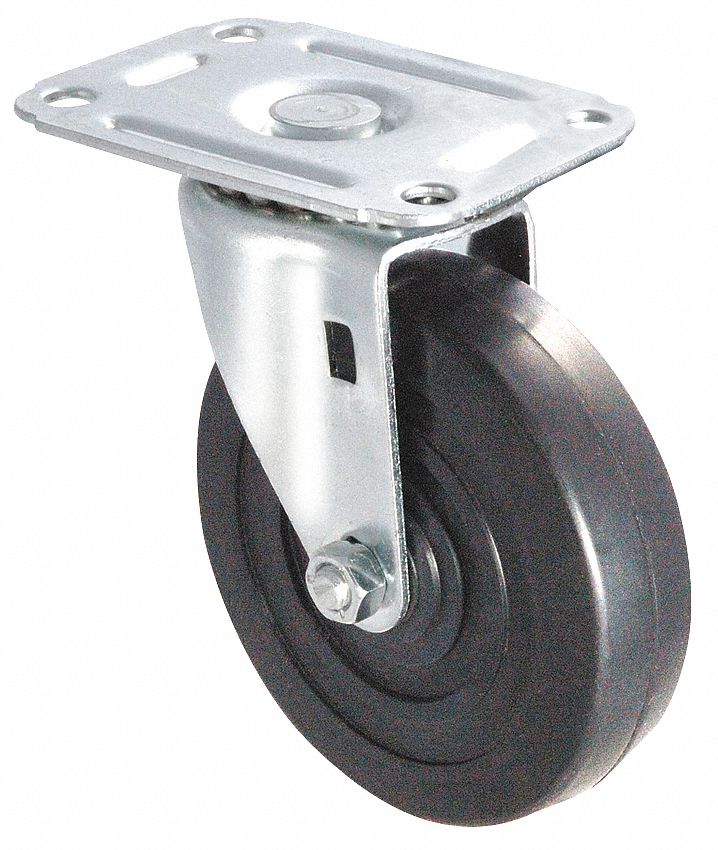 GRAINGER APPROVED Standard Plate Caster, Swivel, Rubber, 75 lb, 2 in