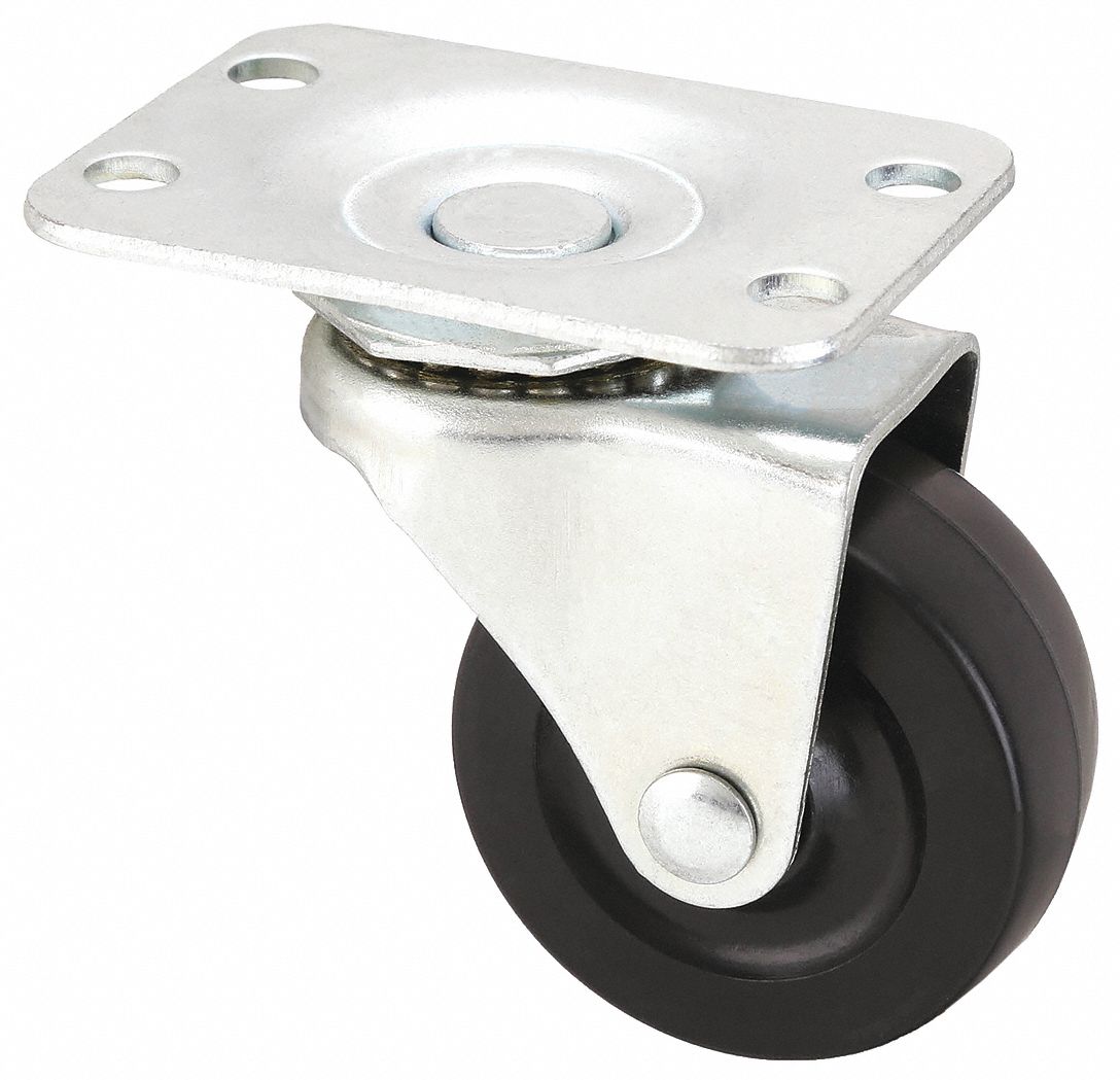 STANDARD PLATE CASTER, 2 IN WHEEL DIAMETER, 75 LB, 2½ IN MOUNTING H, SWIVEL CASTER