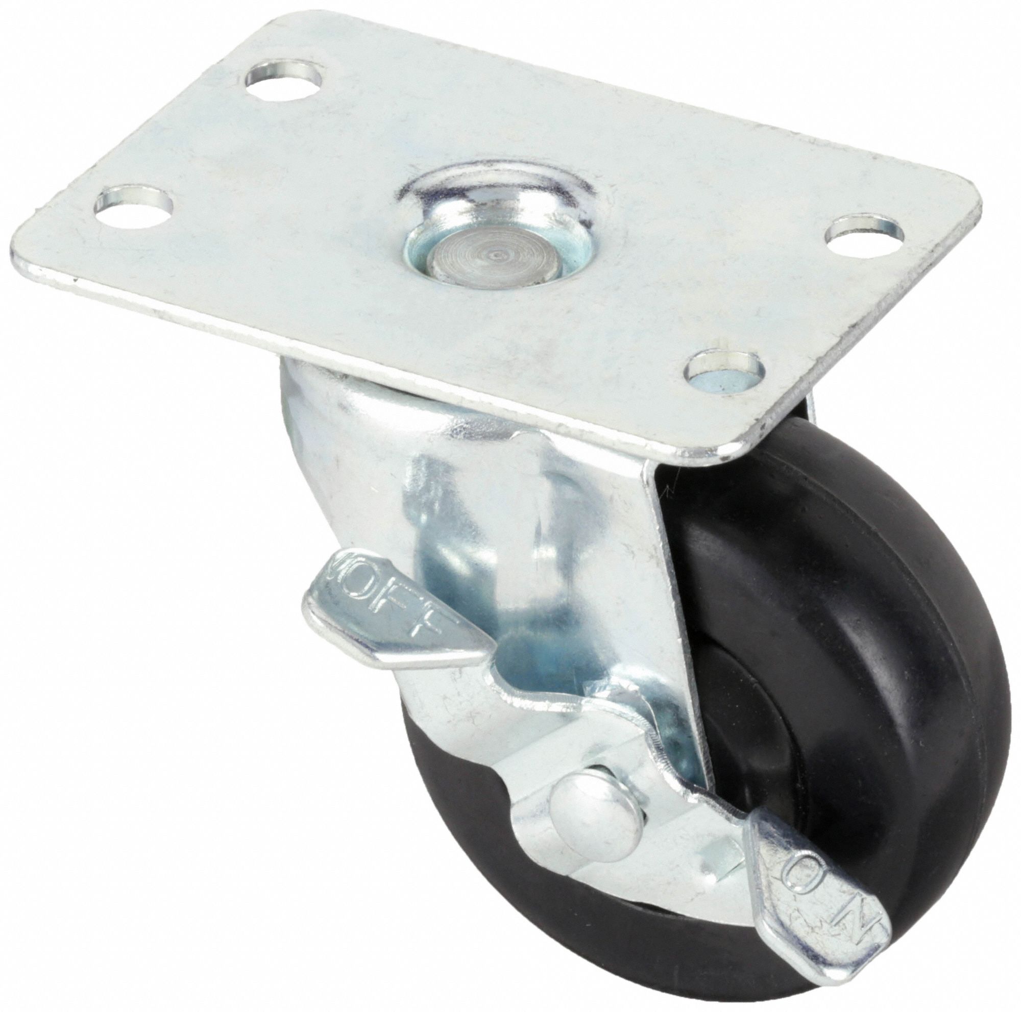 STANDARD PLATE CASTER, 2 IN WHEEL DIAMETER, 75 LB, 2½ IN MOUNTING H, RUBBER, SOFT
