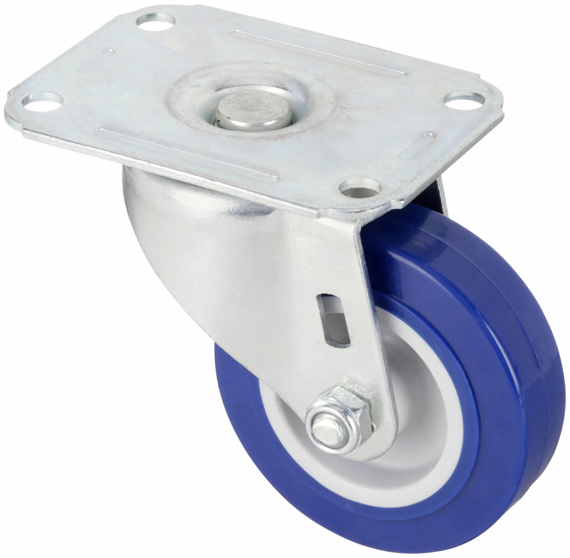 STANDARD PLATE CASTER, 3 IN WHEEL DIA, 125 LB, 3 13/16 IN MOUNTING H, POLYURETHANE