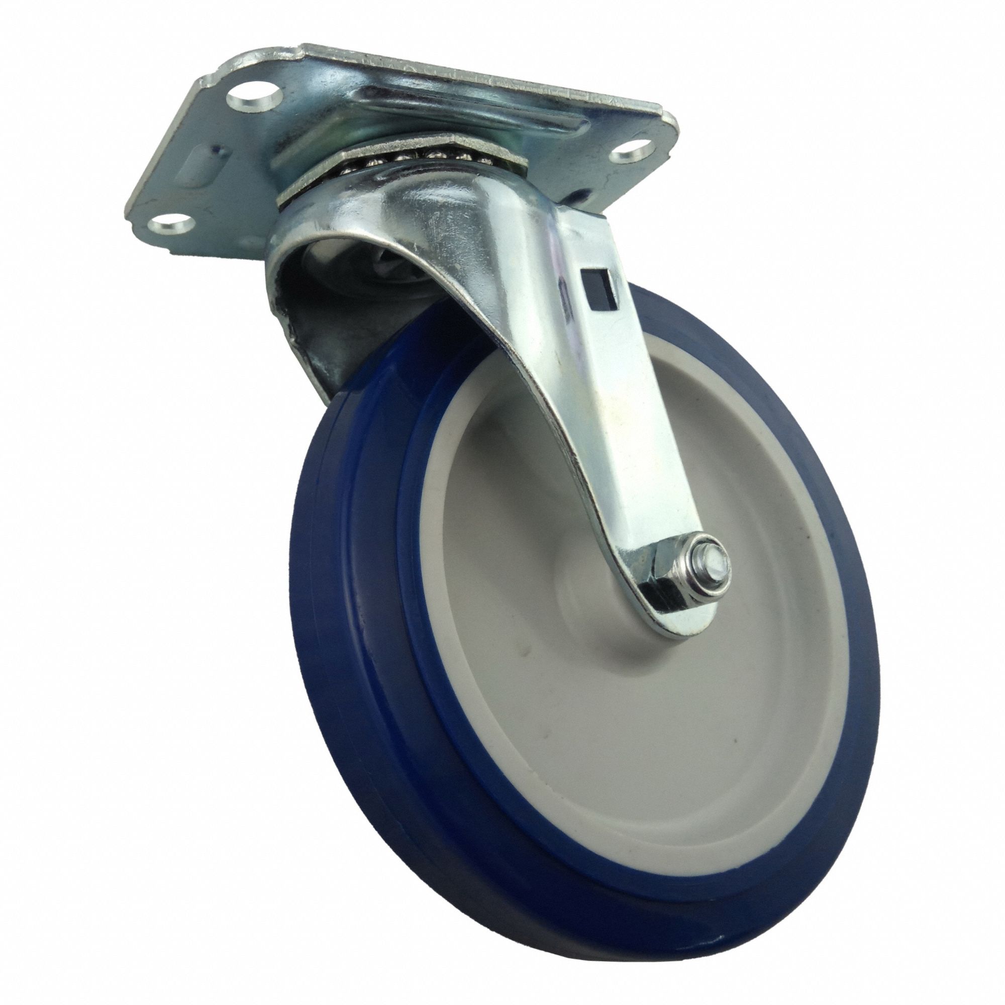 Plate Caster: Swivel, No Brake, Polyurethane, 5 in Wheel Dia, 1 in Wheel Wd, Plain