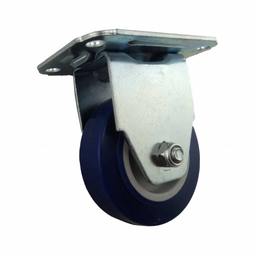Plate Caster: Rigid, No Brake, Polyurethane, 3 in Wheel Dia, 1 in Wheel Wd, Plain