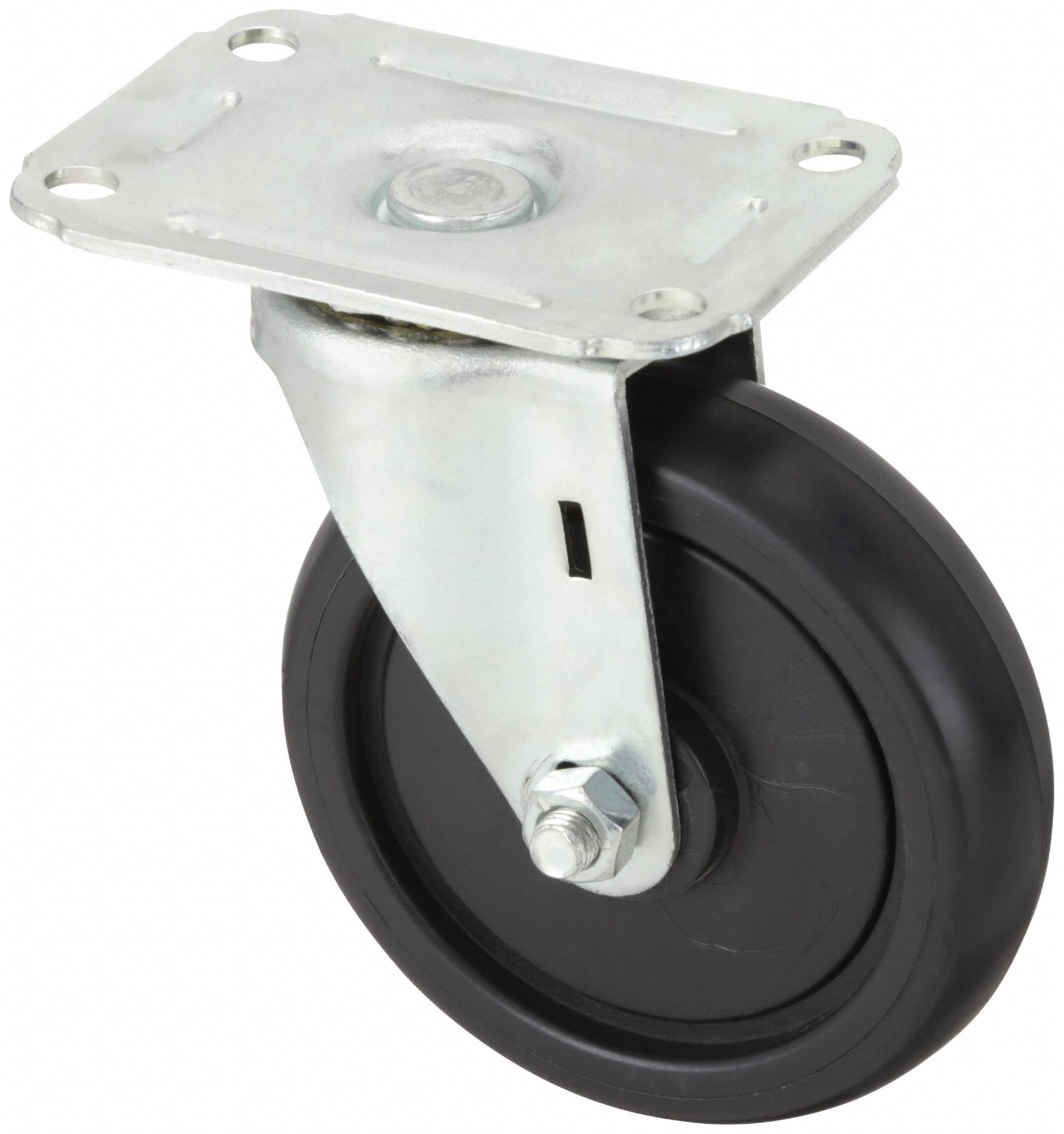 Plate Caster: Swivel, No Brake, Polyolefin, 4 in Wheel Dia, 1 in Wheel Wd, Plain