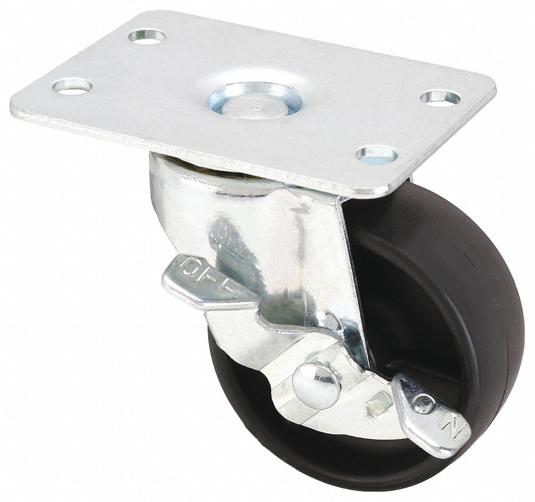 STANDARD PLATE CASTER, 2 IN WHEEL DIAMETER, 100 LB, 2½ IN MOUNTING H, POLYOLEFIN