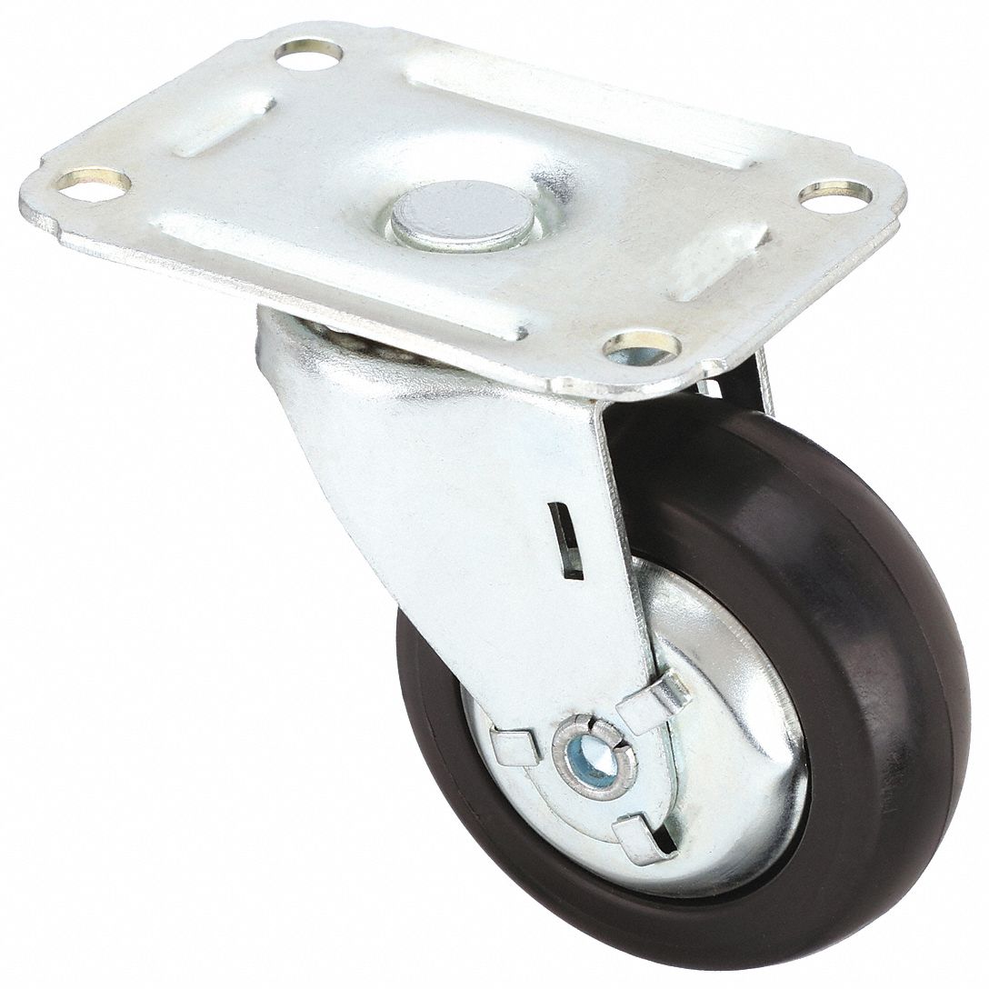 Plate Caster: Corrosion-Resistant, Swivel, Polyolefin, 4 in Wheel Dia, 1 in Wheel Wd
