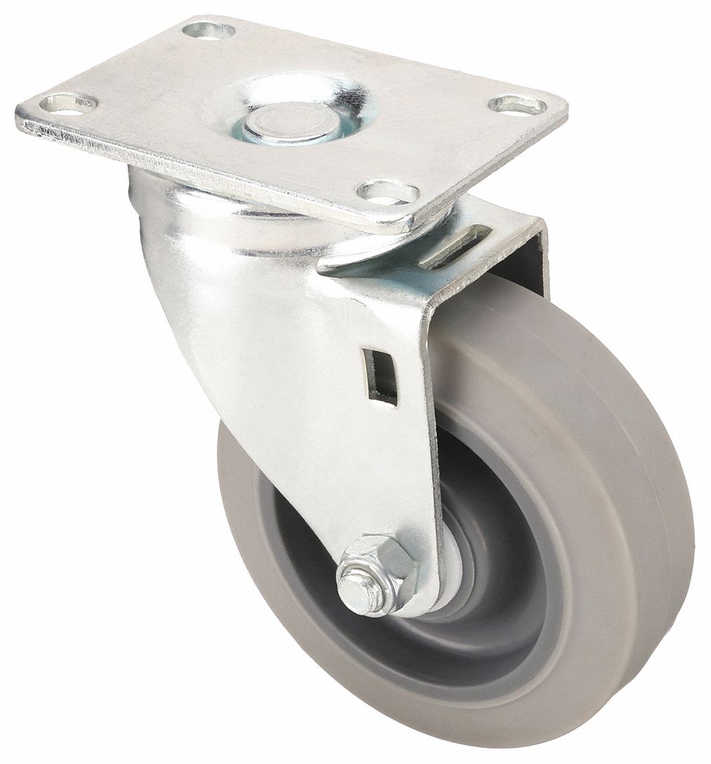 STANDARD PLATE CASTER, 4 IN WHEEL DIAMETER, 300 LB, 5⅛ IN MOUNTING H, SWIVEL CASTER