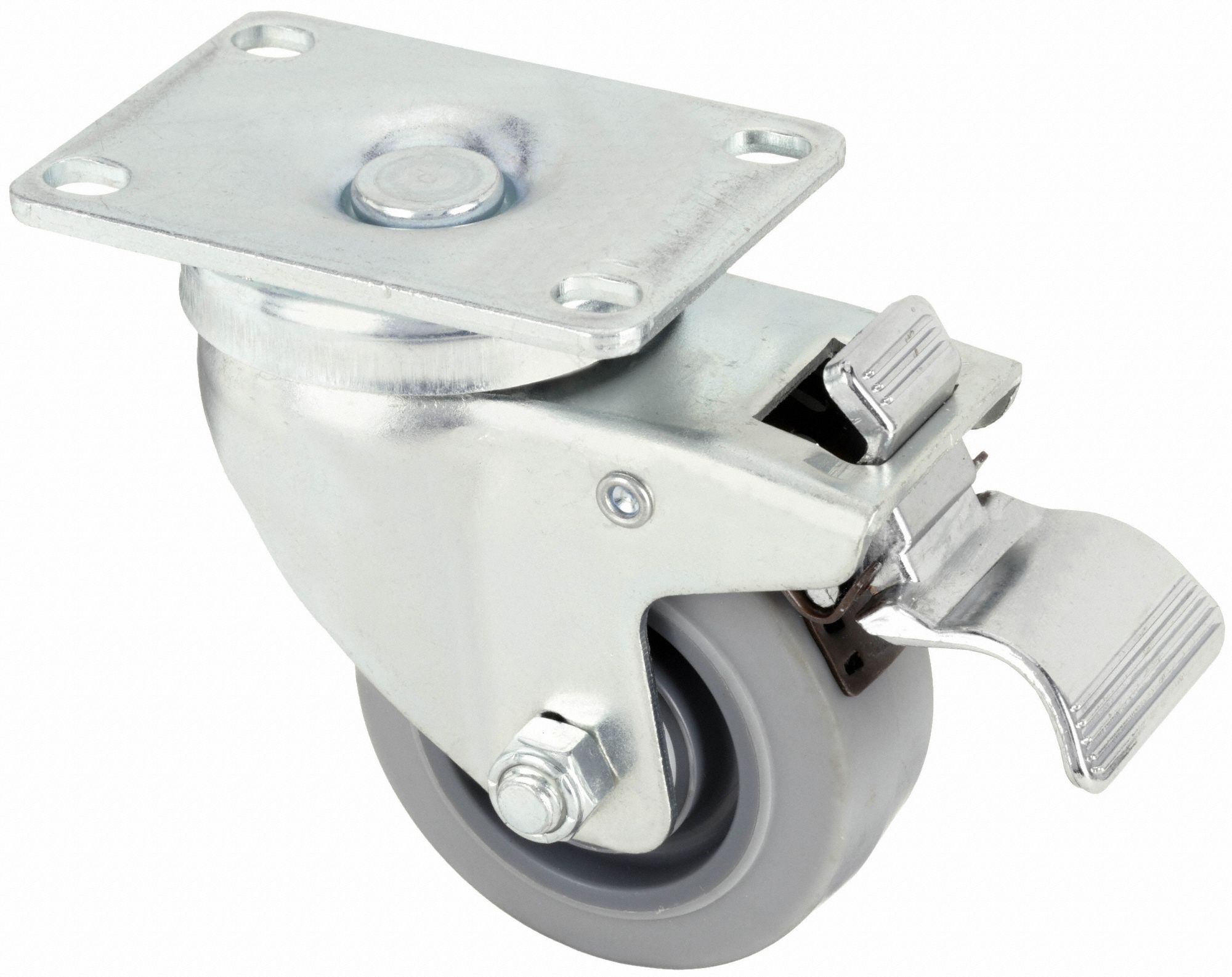 STANDARD PLATE CASTER, 4 IN WHEEL DIAMETER, 300 LB, 5⅛ IN MOUNTING H, SOFT, DELRIN