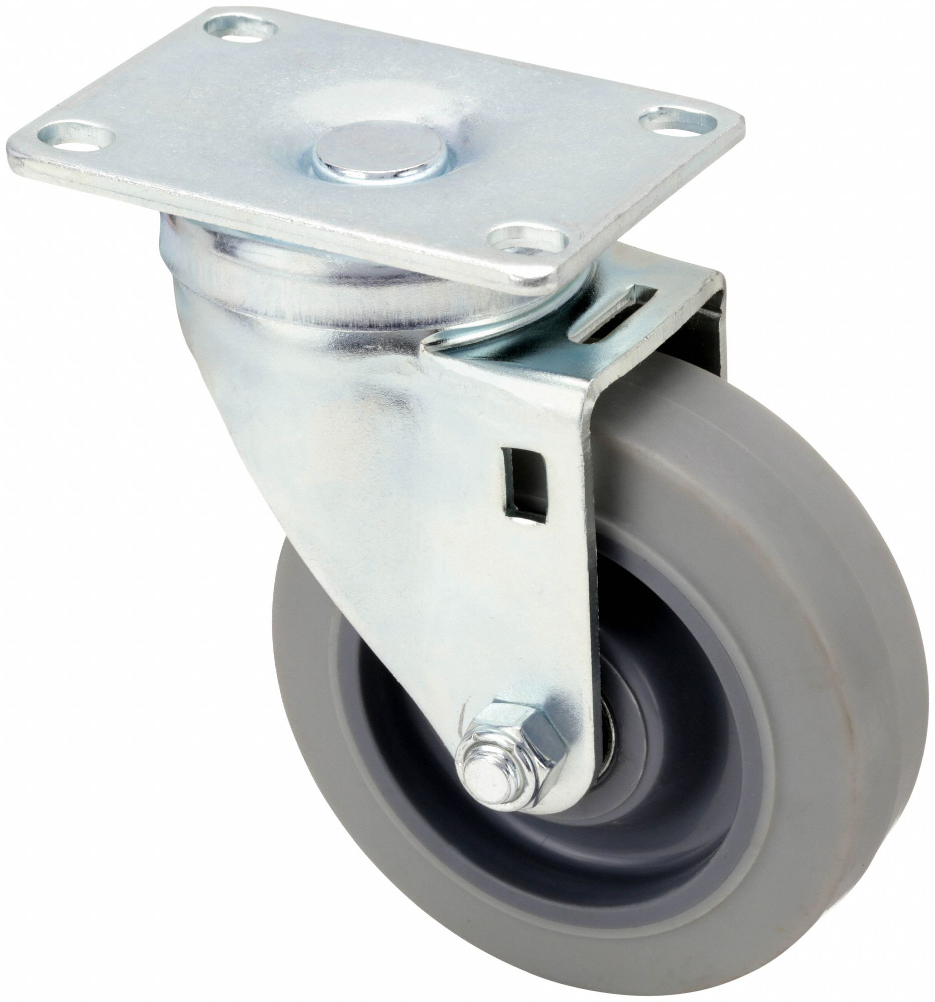 STANDARD PLATE CASTER, 4 IN WHEEL DIAMETER, 250 LB, 5⅛ IN MOUNTING H, SWIVEL CASTER