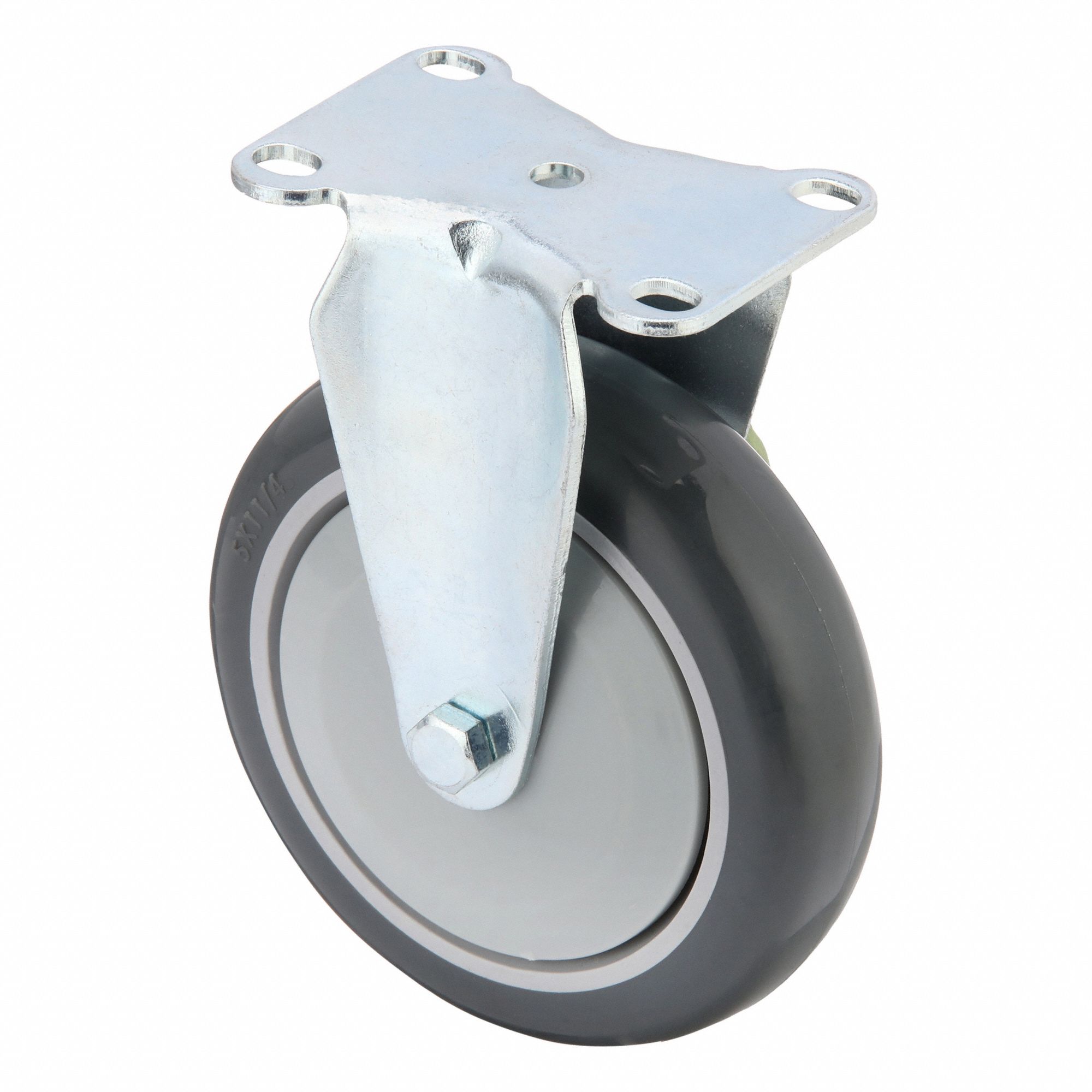 Plate Caster: Rigid, No Brake, Polyurethane, 5 in Wheel Dia, 1 1/4 in Wheel Wd, Ball