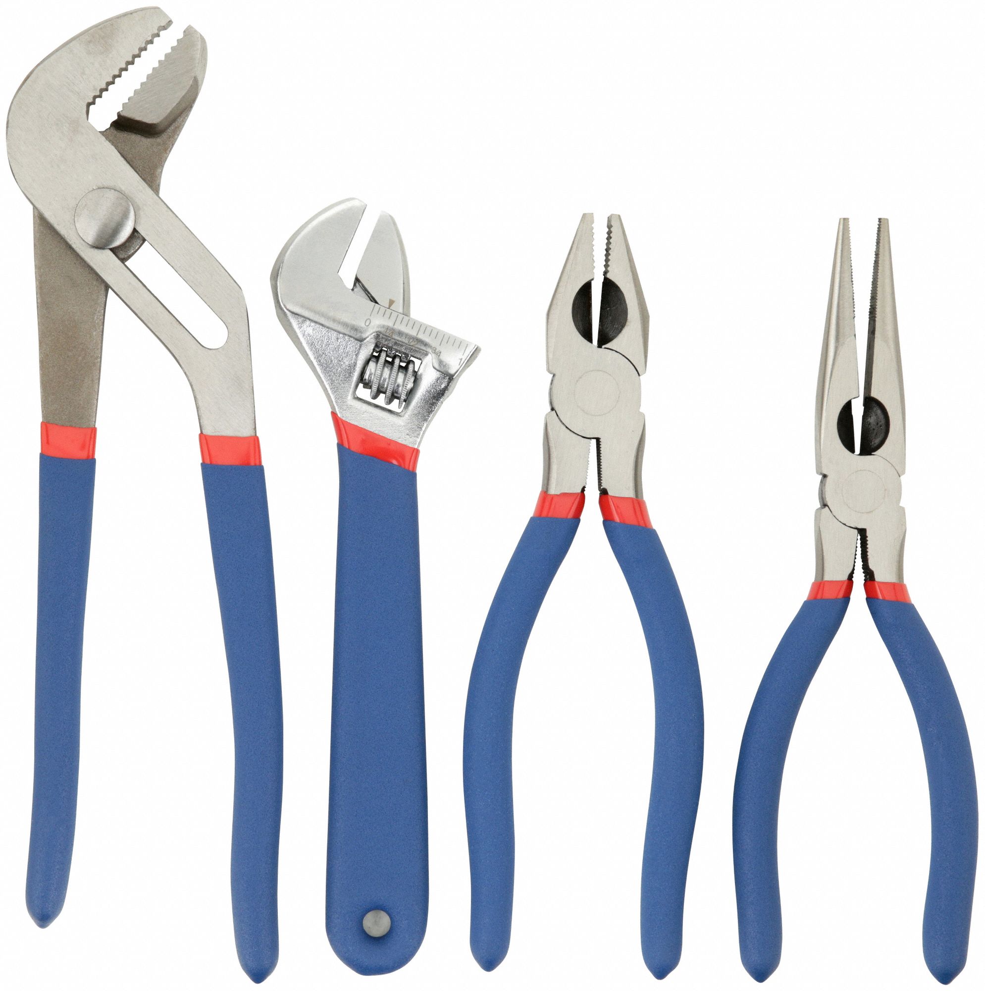 Westward Plier And Wrench Set: 4 Pliers, Std Cushion Grip, Manual 