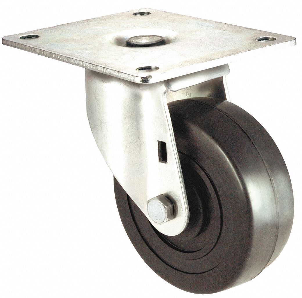 GRAINGER APPROVED Standard Plate Caster, Swivel, Rubber, 120 lb, 2 1/2
