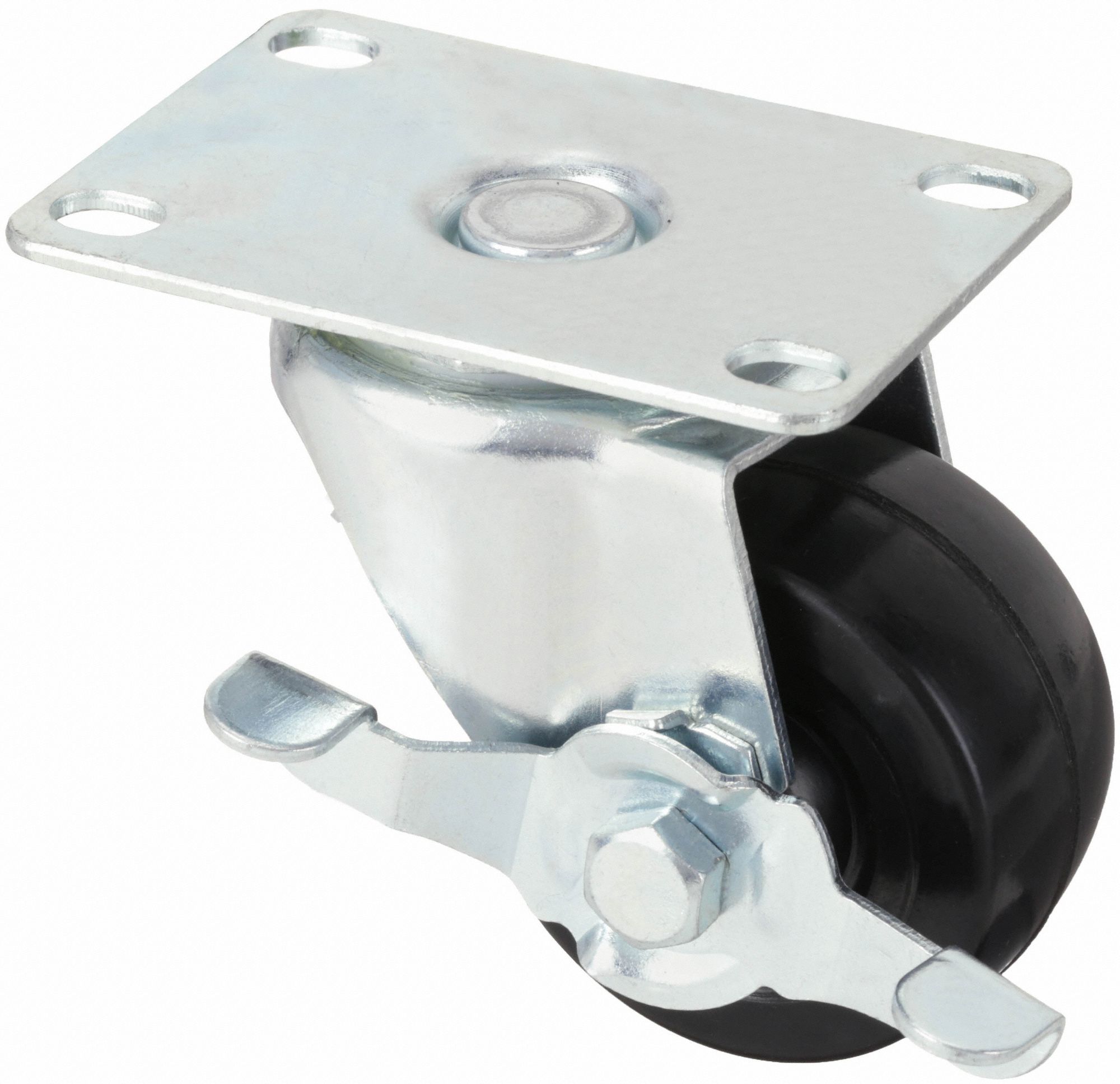 STANDARD PLATE CASTER, 2½ IN WHEEL DIAMETER, 175 LB, 3⅜ IN MOUNTING H, RUBBER