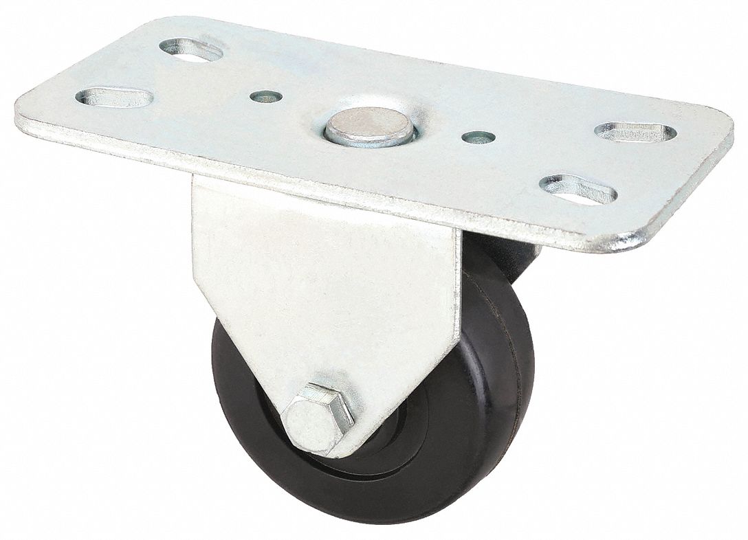 Plate Caster, Rigid, Rubber, 3 7/16"H