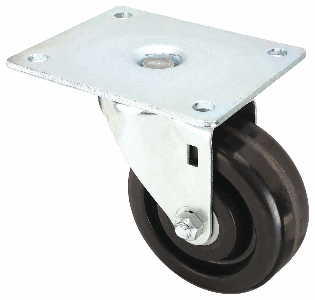 STANDARD PLATE CASTER, 4 IN WHEEL DIAMETER, 450 LB, 5⅛ IN MOUNTING H, SWIVEL CASTER