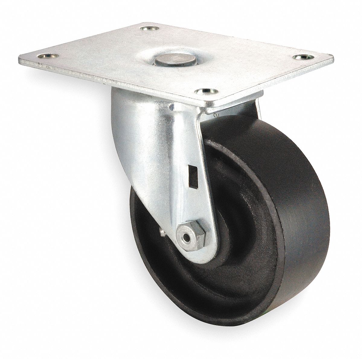 GRAINGER APPROVED Standard Plate Caster, Swivel, Iron, 450 lb, 4 in