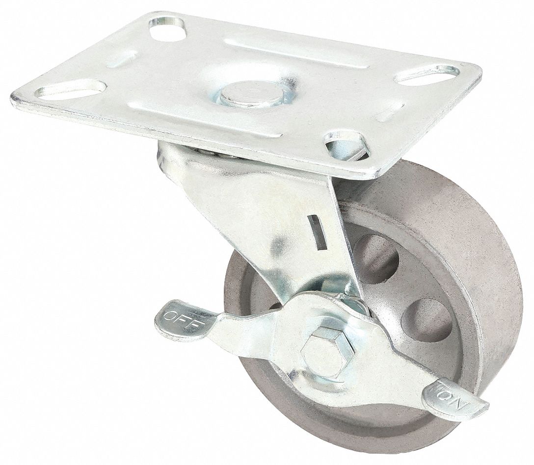 STANDARD PLATE CASTER, 3 IN WHEEL DIAMETER, 250 LB, 3¾ IN MOUNTING H, IRON, PLAIN