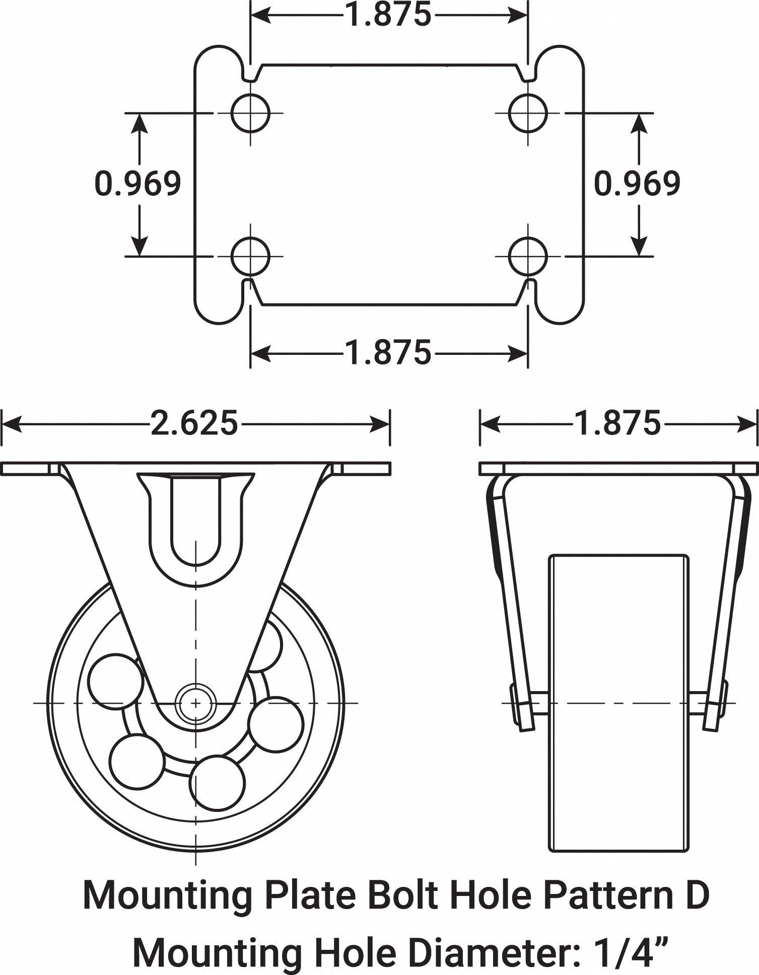 GRAINGER APPROVED Standard Plate Caster, Rigid, Iron, 125 lb, 2 in