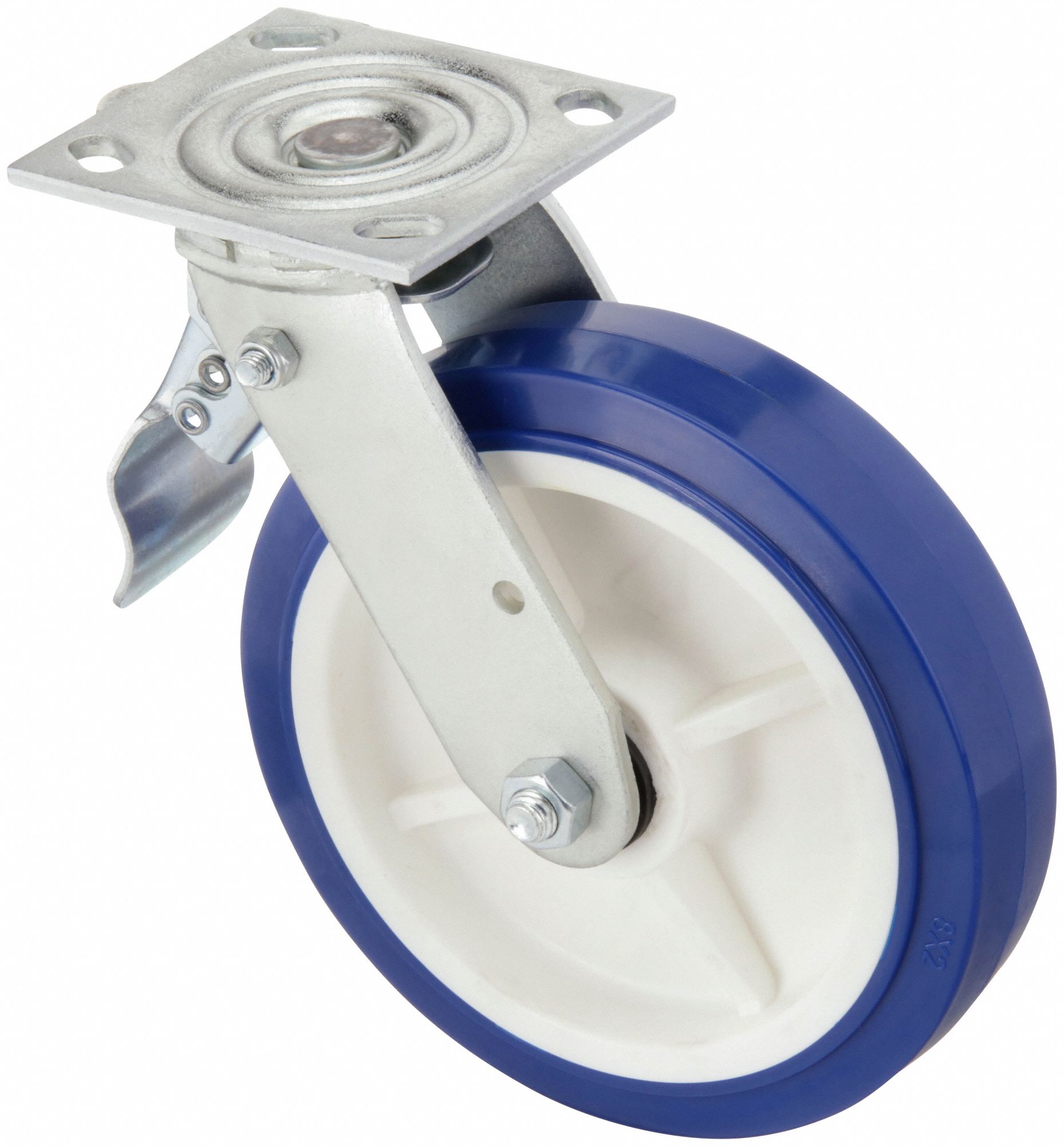 NSF-LISTED SANITARY PLATE CASTER, 8 IN WHEEL DIAMETER, 900 LB, 9½ IN MOUNTING H