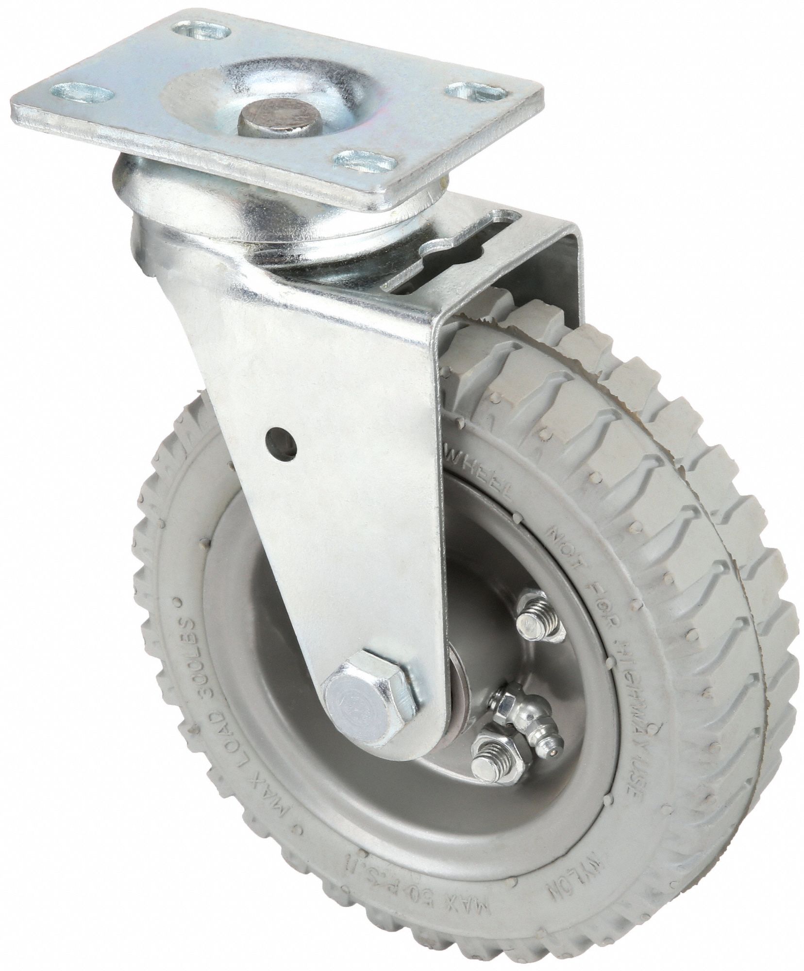 GRAINGER APPROVED Plate Caster with Pneumatic Wheels 6 1/8 in Wheel