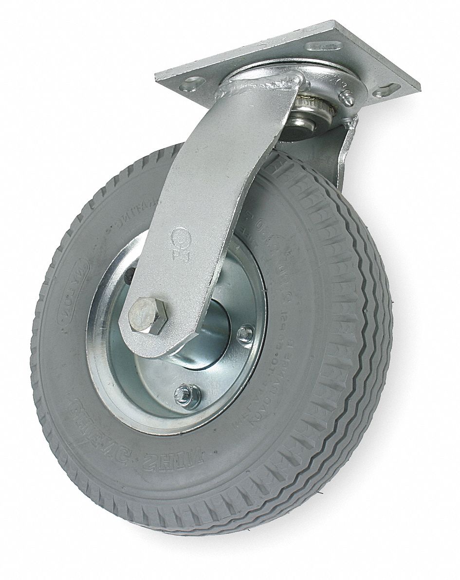 Caster Pneumatic Wheel Swivel Rubber Tire Plate 10 in Wheels Medium Duty 350 lb 