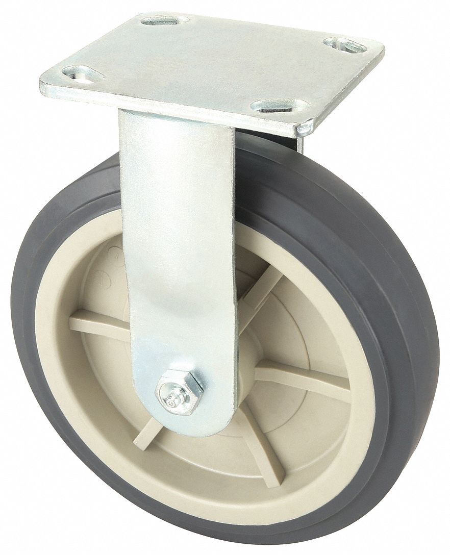 Plate Caster: Rigid, No Brake, Rubber, 6 in Wheel Dia, 2 in Wheel Wd, Roller, Rigid