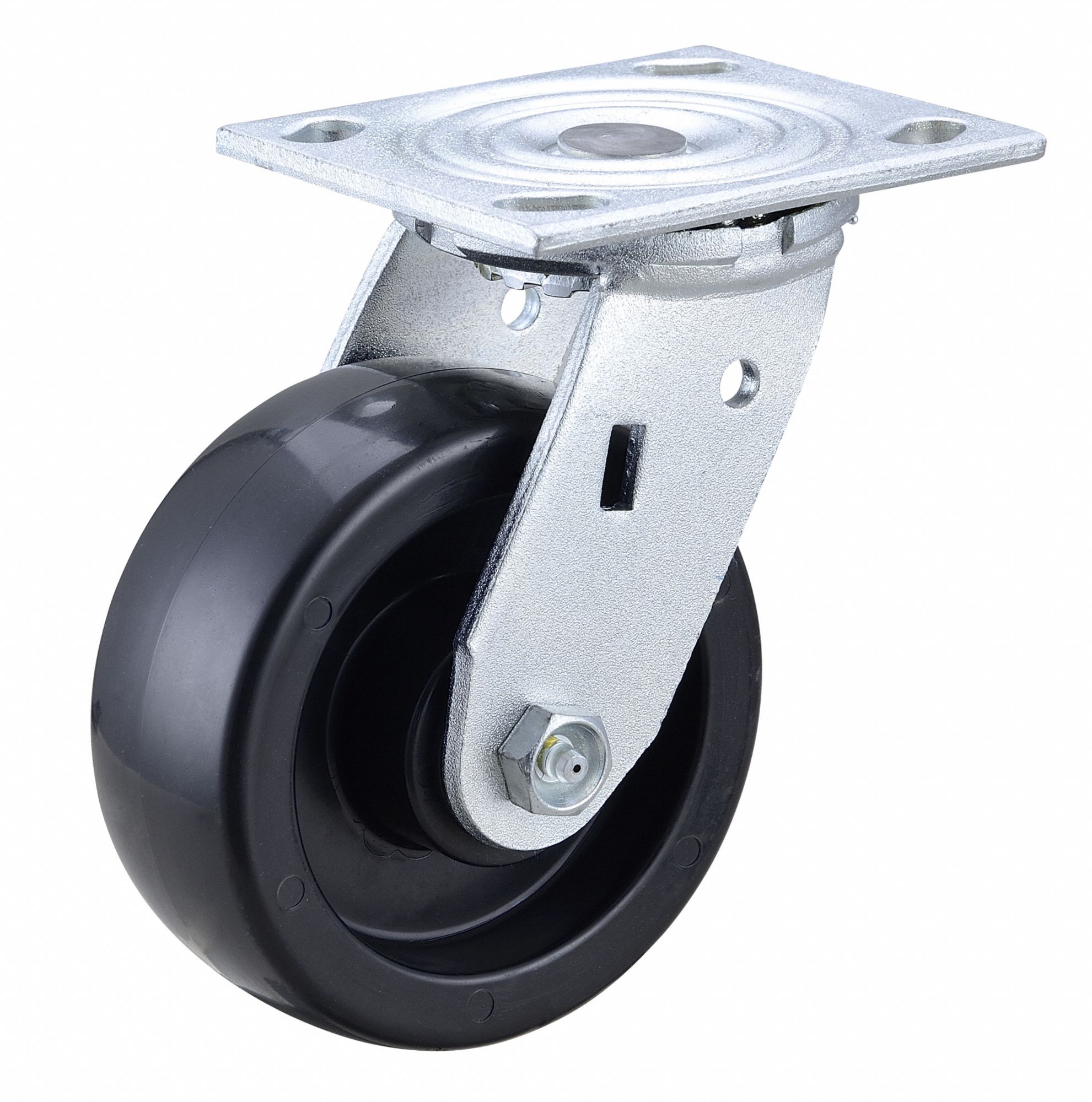 Plate Caster: Swivel, No Brake, Polyolefin, 5 in Wheel Dia, 2 in Wheel Wd, Roller