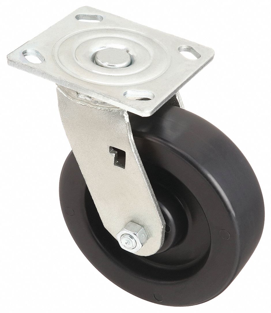 STANDARD PLATE CASTER, 5 IN WHEEL DIAMETER, 800 LB, 6½ IN MOUNTING H, SWIVEL CASTER