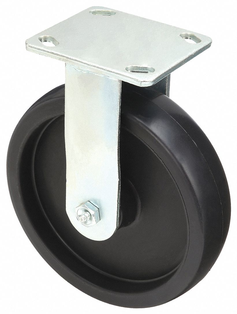 Plate Caster: Rigid, No Brake, Polyolefin, 6 in Wheel Dia, 2 in Wheel Wd, Roller
