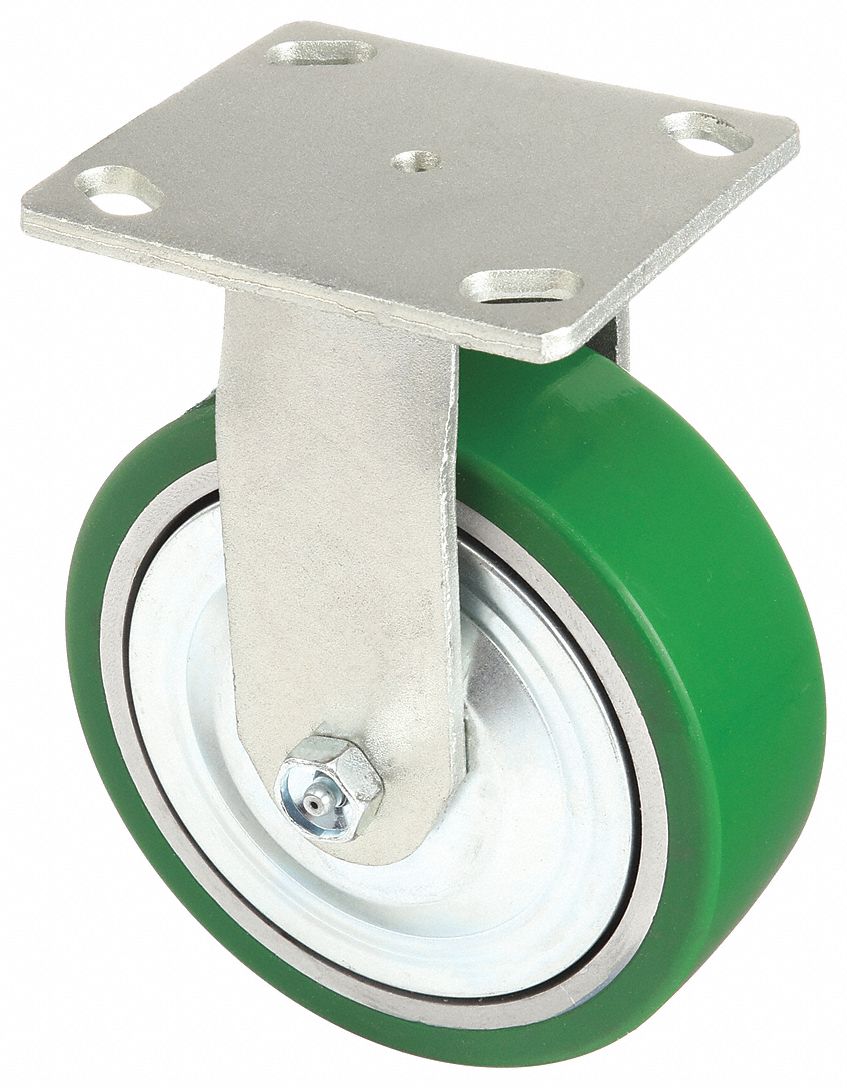 Plate Caster: Rigid, Polyurethane, 5 in Wheel Dia, 2 in Wheel Wd, Medium Duty, Rigid