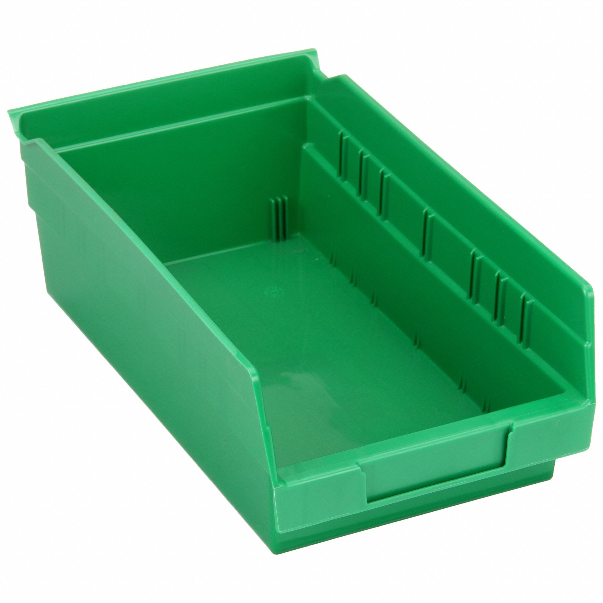 Shelf Bin: 11 5/8 in Overall Lg, 6 5/8 in x 4 in, Green, Nesting Capable, Not Hangable