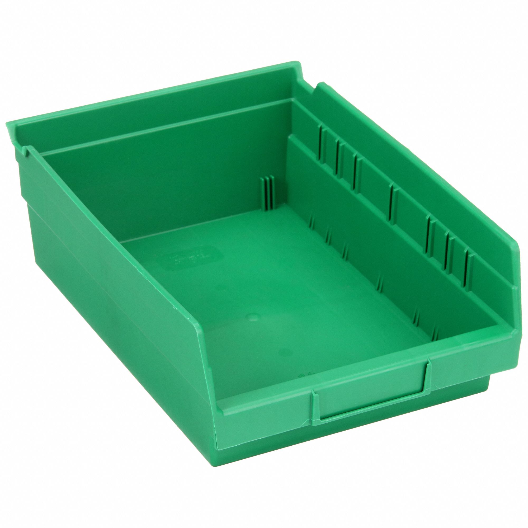 Shelf Bin: 11 5/8 in Overall Lg, 8 3/8 in x 4 in, Green, Nesting Capable, Not Hangable