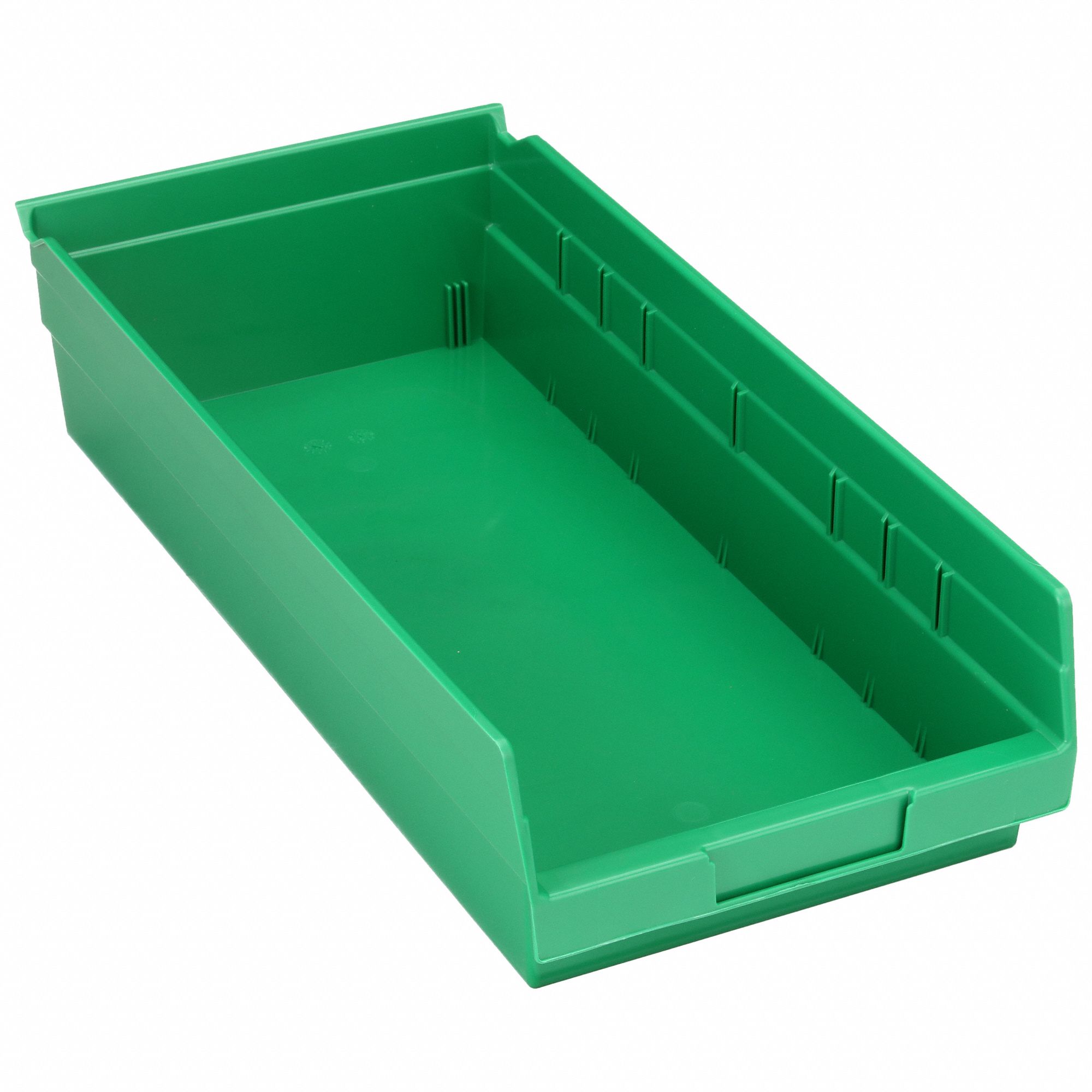 Shelf Bin: 17 7/8 in Overall Lg, 8 3/8 in x 4 in, Green, Nesting Capable, Not Hangable
