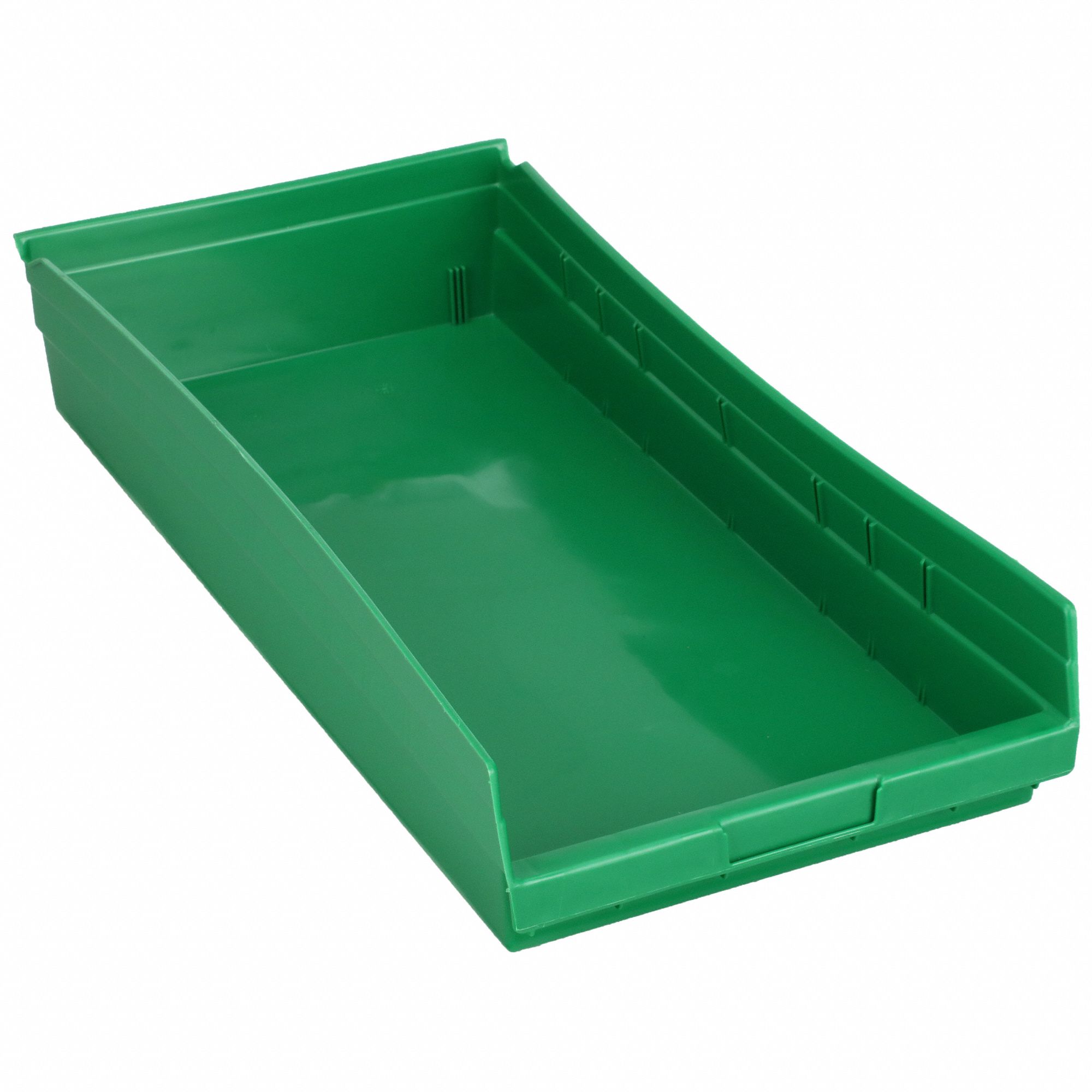 Shelf Bin: 23 5/8 in Overall Lg, 11 1/8 in x 4 in, Green, Nesting Capable, Not Hangable