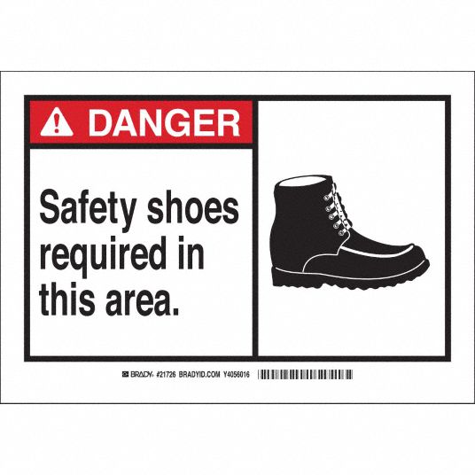 Danger Sign, Safety Shoes Required In This Area., Header Danger, Rectangle,  7 in Height - Grainger