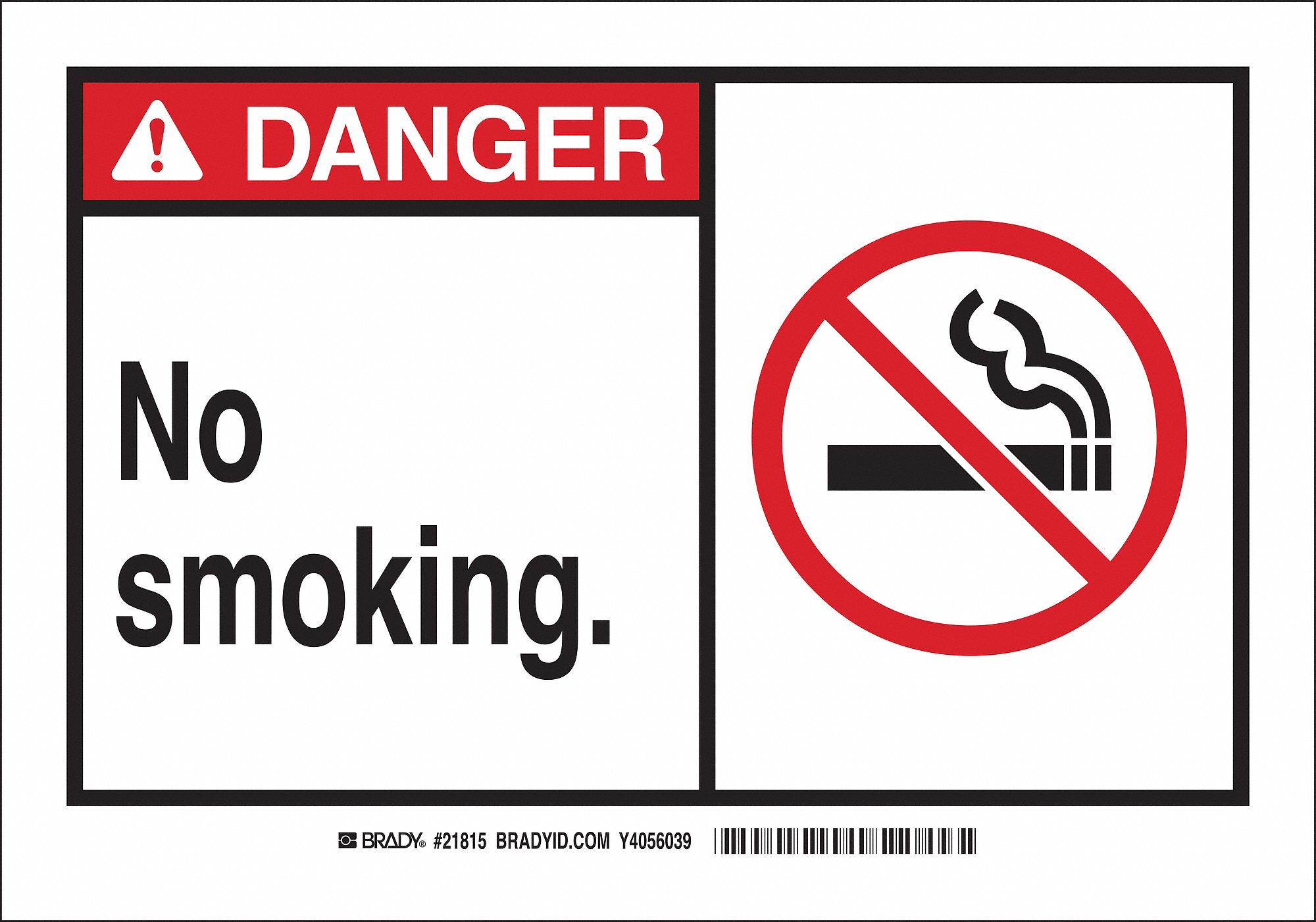 Danger No Smoking Sign, 7x10, Self-Adhes.