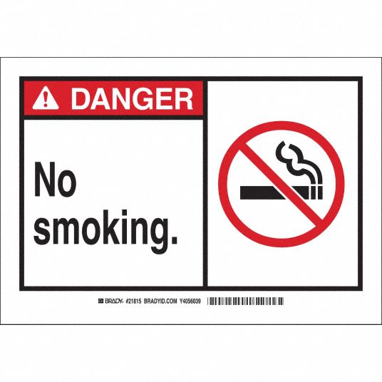 BRADY No Smoking, Danger, Plastic, 10 in x 14 in, With Mounting Holes ...