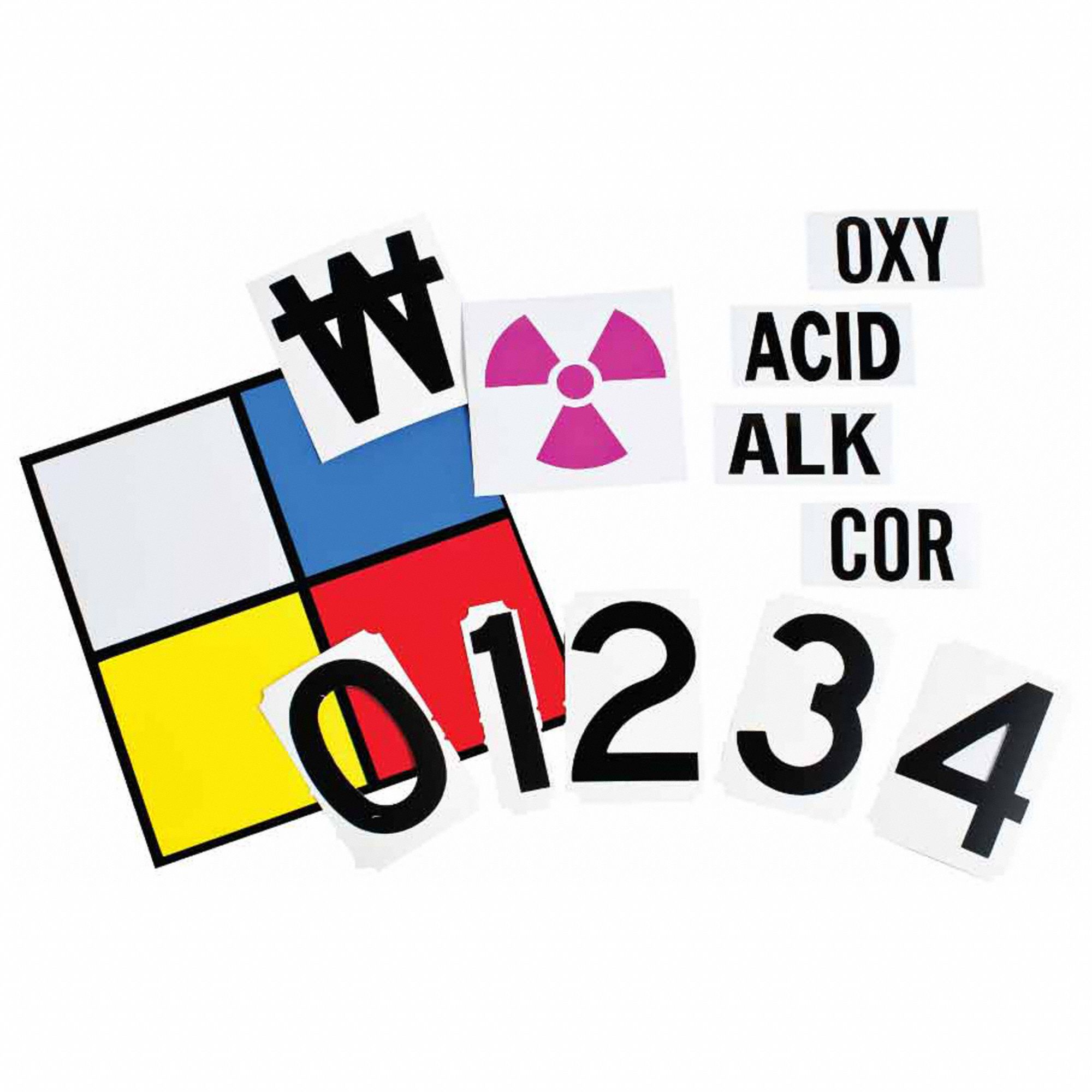 Placard Kit: Vinyl, 10 in Ht, 10 in Wd, 0.004 in Thick, 10 in x 10 in, GHS/NFPA 704/OSHA 1910.1200