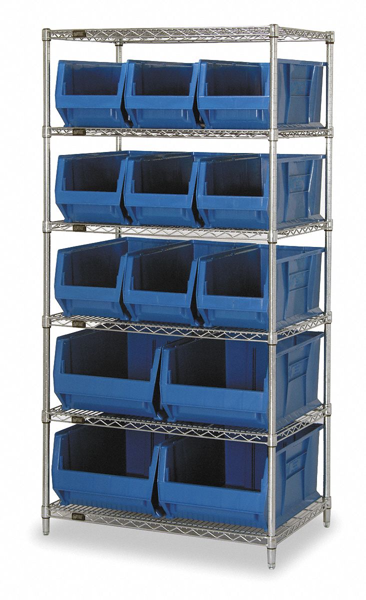 Quantum Storage Systems WR6-973974BL Bin Shelving, Wire, 36X30, 13 Bins, Blue