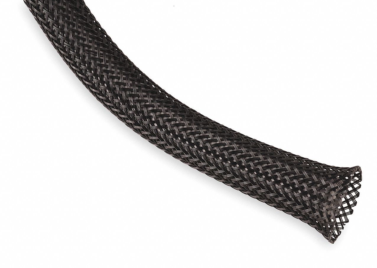 BRAIDED SLEEVING, 1½ IN ID, EXPANDABLE, FOR 2.125 IN MAX BUNDLE, 200 FT L, PET