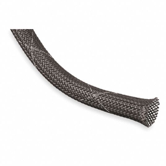 Braided Sleeving: 3/8 in Inside Dia, Expandable, For 0.5 in Max Bundle Dia,  50 ft Lg, PET