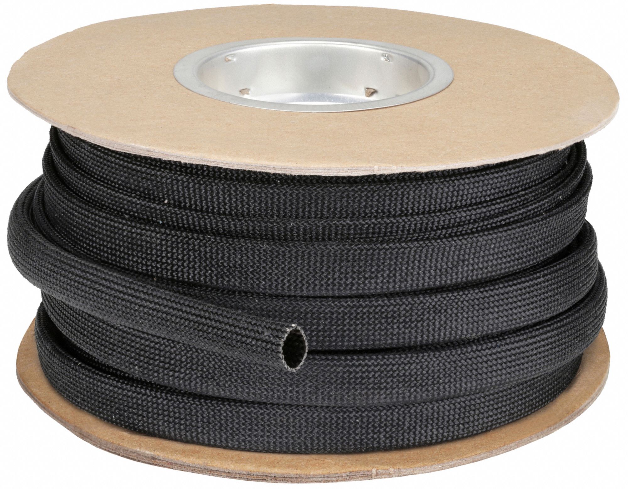 Sleeving: 3/8 in Inside Dia, Expandable, For 0.625 in Max Bundle Dia, 100 ft Lg, Fiberglass, Black