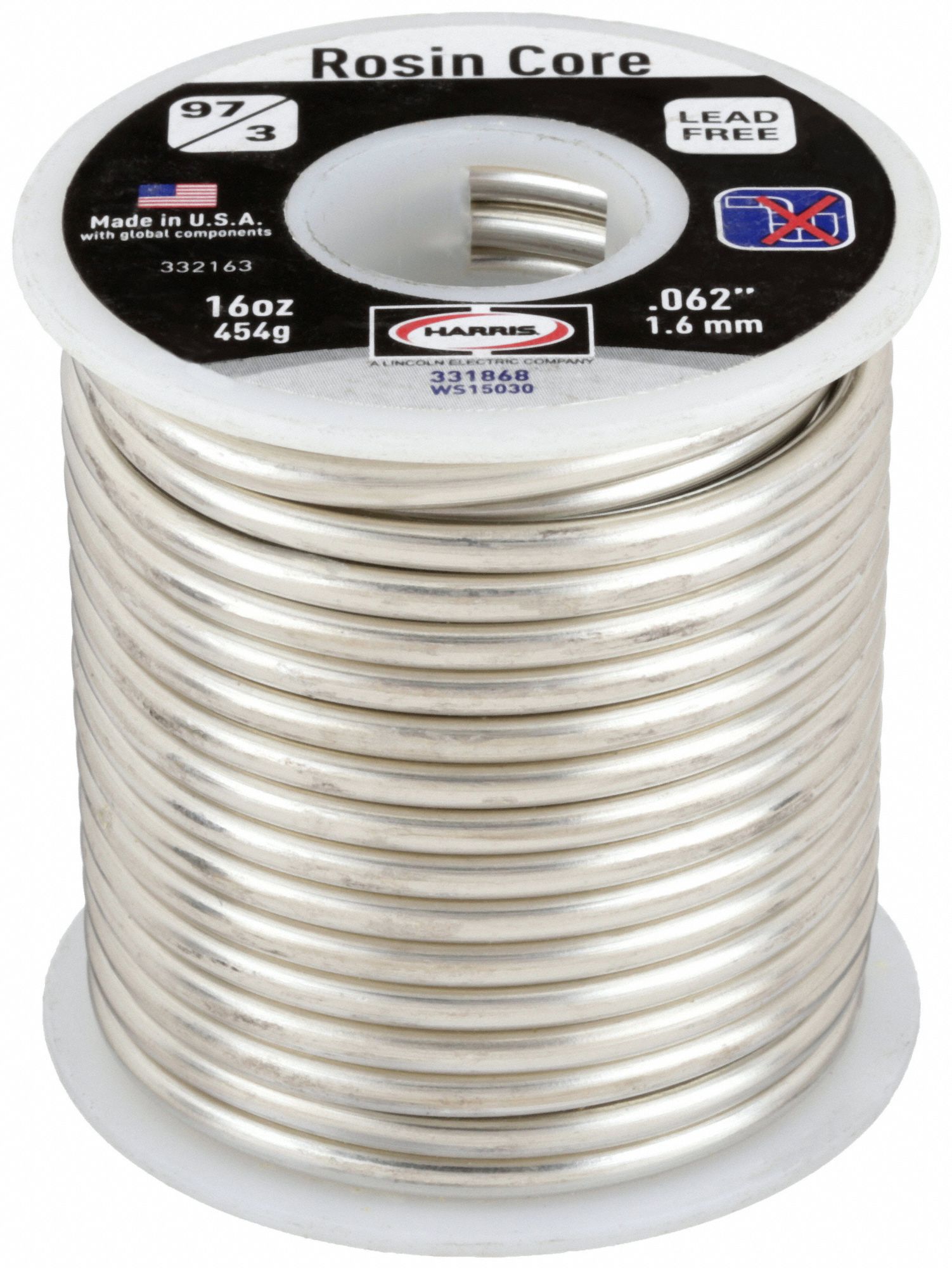 HARRIS Solder Wire: 1/8 in x 1 lb, 97/3, 97% Tin, 3% Copper, Tin-Copper