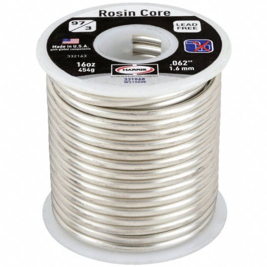 HARRIS Solder Wire: 1/8 in x 1 lb, 97/3, 97% Tin, 3% Copper, Tin-Copper