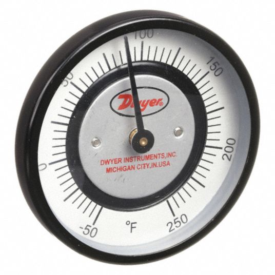 DWYER, -50°F to 250°F, +/- 2% Accuracy, Spring Pipe Mount Dial ...