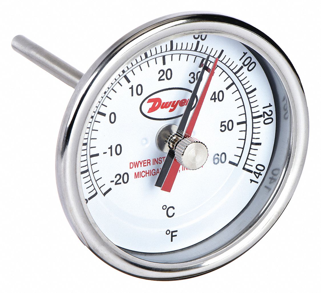 Back, 0° to 140°F/-17.8° to 60°C, Min/Max Dial Thermometer - 1UYX4