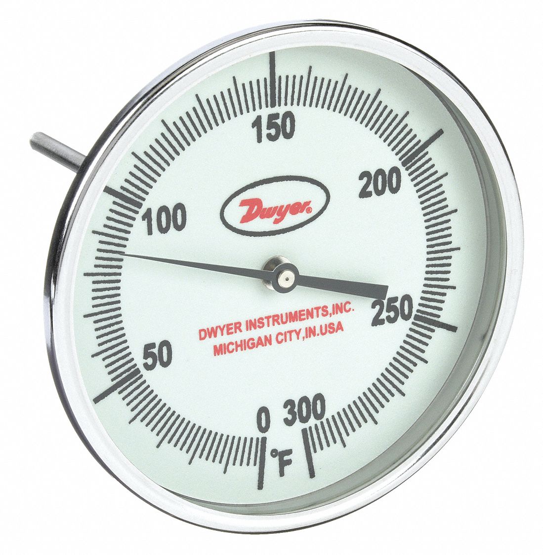 Glow-in-the-Dark Dial Thermometer: 0°F to 300°F, +/- 1% Accuracy, 5 in Dial Dia, Male