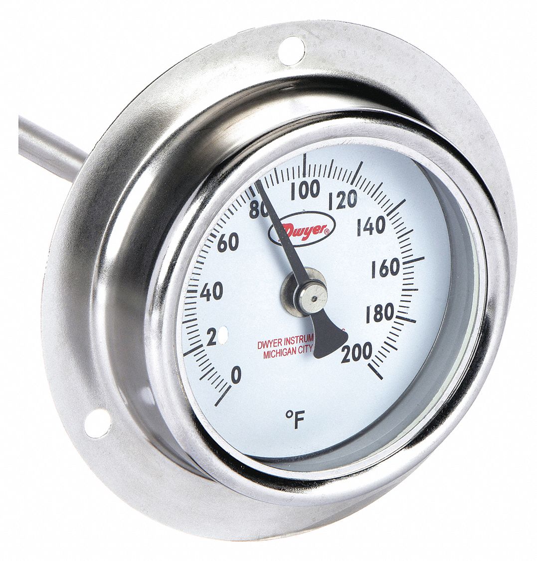 Stainless steel bi-metal thermometer, 1/2 NPT male, 2.5 probe