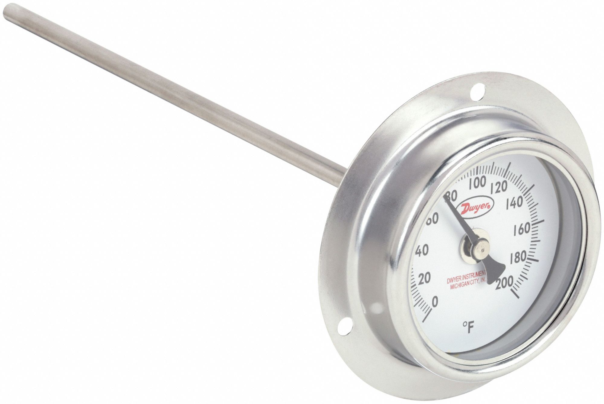 DWYER Analog Panel Mount Thermometer 0° to 200°F, 2.5 in Dial Dia, 1/4