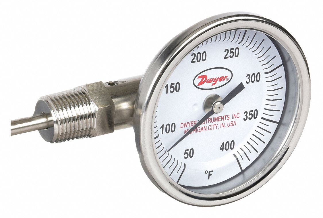 LeftSide, 50° to 400°F, SideReading Dial Thermometer 1UZG4