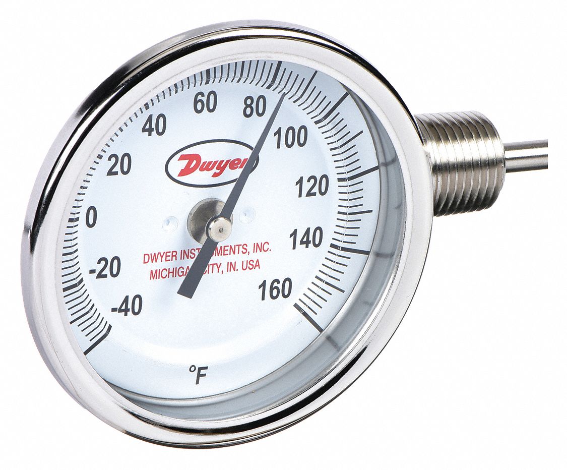 RightSide, 40° to 160°F, SideReading Dial Thermometer 1UZJ1